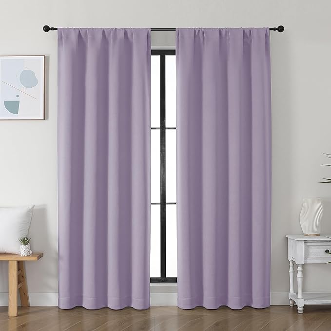 Simplebrand Ava Lilac Blackout Curtains for Bedroom 72 Inch Length 2 Panels Set, Privacy Thermal Insulated Rod Pocket Window Curtains for Patio French Door Front Door, W40 x L72 Inch, Lilac