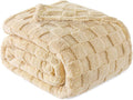 Exclusivo Mezcla Queen Size Flannel Fleece Blanket, Super Soft and Warm Lightweight Checkered Pattern Blankets for All Seasons, 90x90 Inches, Beige