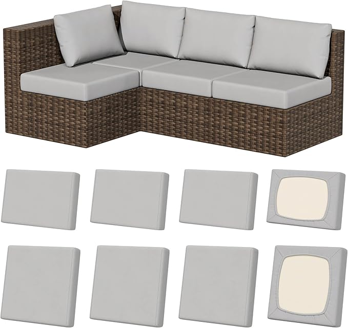 8Pcs Stretch Patio Cushion Covers, Outdoor Couch & Sofa Replacement Slipcovers for Patio Furniture Cushion Covers, Washable Reusable Furniture Protector