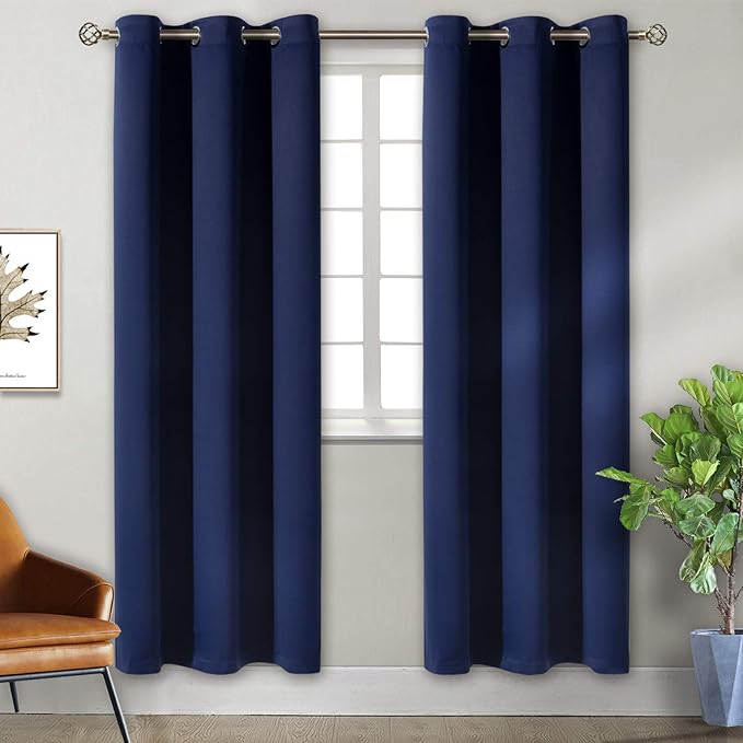 BGment Blackout Curtains for Bedroom - Grommet Thermal Insulated Room Darkening Curtains for Living Room, Set of 2 Panels (38 x 84 Inch, Navy Blue)