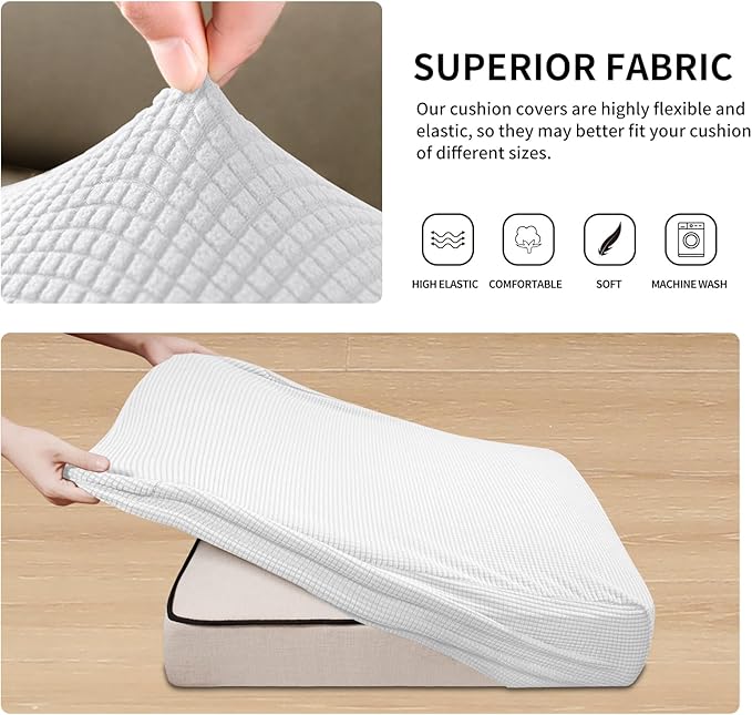 Easy-Going Stretch 4 Pieces Couch Cushion Covers for Sectional Sofa Left/Right L Shape Chaise Lounge Sofa Seat slipcover Anti-Slip Sofa Cover Soft (3 Seater + 1 Chaise, Snow White)