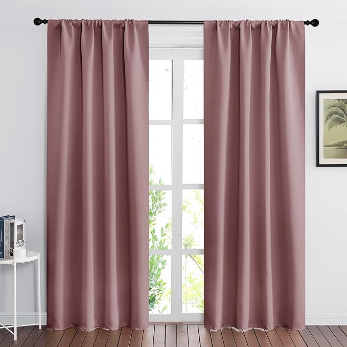 RYB HOME Blackout Curtains for Bedroom 84 inches Long 2 Panels Set, Privacy Thermal Insultaed Sunlignt Heat Blocking Drapes for Nursery Rental Room, Width 42 by Length 84, Dusty Rose