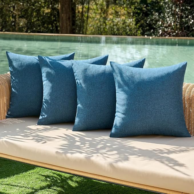 MIULEE Pack of 4 Decorative Outdoor Throw Pillow Covers Linen Waterproof Pillow Covers Farmhouse Cushion Cases for Patio Garden Tent Balcony Couch Sofa 16x16 inch Navy Blue