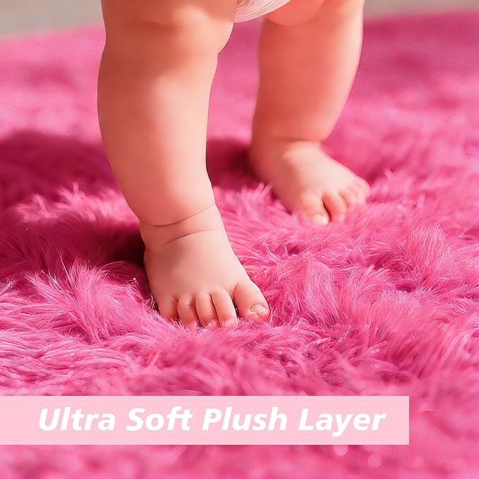 Shag Area Rug for Bedroom 3x5,Fluffy Area Rugs for Living Room,Soft Fuzzy Rug Non-Shedding Indoor Plush Carpet for Kids Bedroom Nursery Dorm Home Decor,Hot Pink