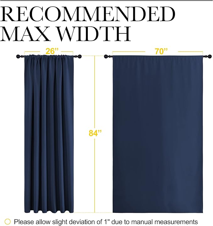 NICETOWN Living Room Curtains, Blackout Draperies, Home Decorations Thermal Insulated Solid Rod Pocket Blackout Drapes for Cafe (Navy, One Pair, 70 x 84-inch)