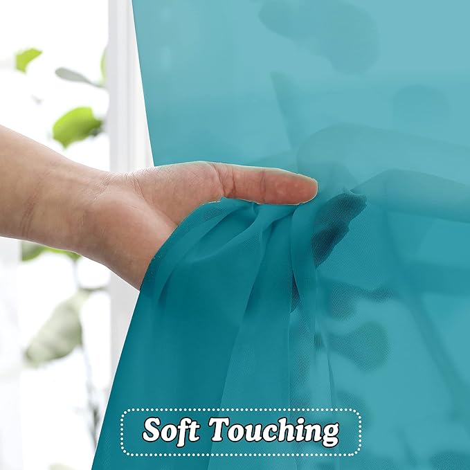 OVZME Turquoise Sheer Curtains 45 Inches Long 2 Panels, Light Filtering Sheer Curtains for Bedroom, Elegant Airy Draperies for Living Room Nursery Room, Dual Rod Pocket, Each 42Wx 45L