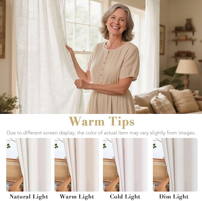 H.VERSAILTEX Living Room Linen Curtains Home Decorative Nickel Grommet Curtains Privacy Added Energy Saving Light Filtering Window Treatments Draperies, Heathered Natural, 2 Panels, 52 x 72 - Inch