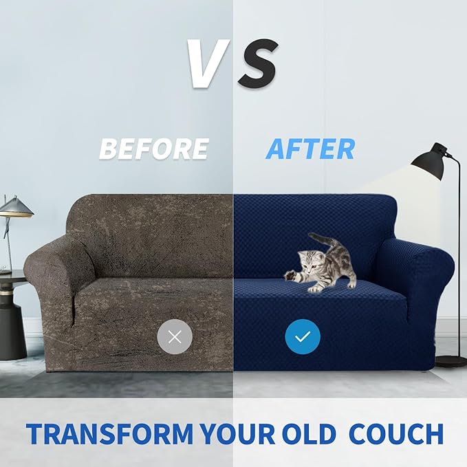 ZNSAYOTX 1 Piece Jacquard Couch Covers for 3 Cushion Couch Living Room High Stretch Sofa Cover Pets Dogs Friendly Anti Slip Thickened Slipcovers Furniture Protector (Sofa, Navy Blue)