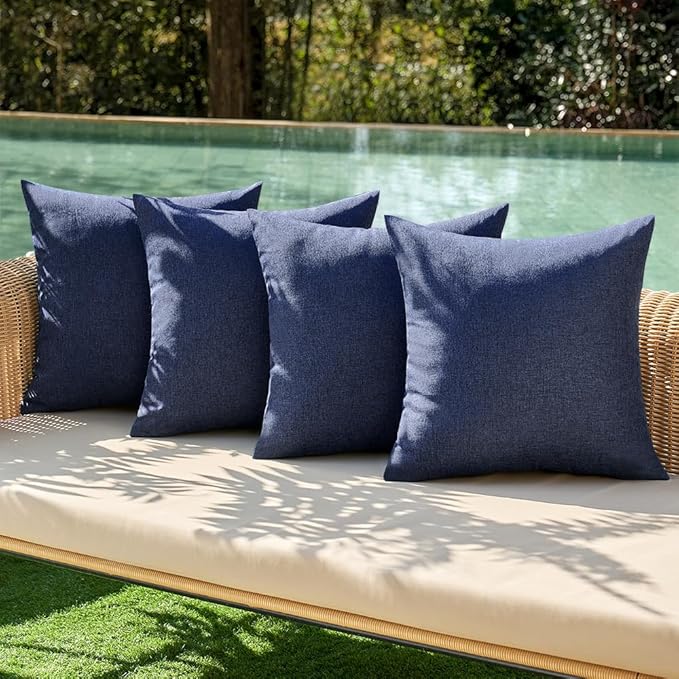 MIULEE Pack of 4 Decorative Outdoor Throw Pillow Covers Linen Waterproof Pillow Covers Farmhouse Cushion Cases for Patio Garden Tent Balcony Couch Sofa 16x16 inch Navy