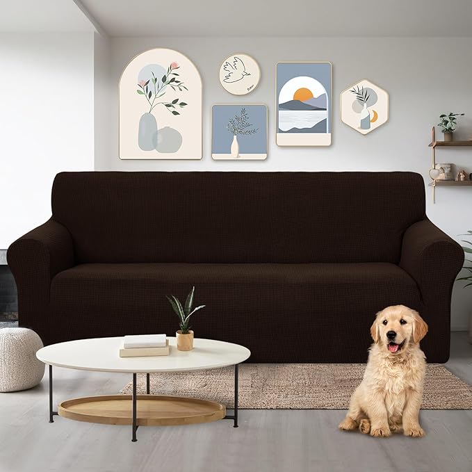 U-NICE HOME Stretch Couch Cover Sofa Cover Washable Sofa Slipcover Furniture Protector for 3 Cushion Couch Sofa Pet Friendly(Sofa, Chocolate)