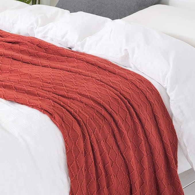 BOURINA Rust Throw Blanket 50 x90 Inches Textured Solid Soft Sofa Throw Bed Runner Knitted Decorative Blanket