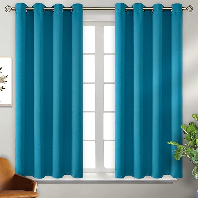 BGment Blackout Curtains - Grommet Thermal Insulated Room Darkening Bedroom and Living Room Curtains, Set of 2 Panels (52 x 45 Inch, Peacock Blue)