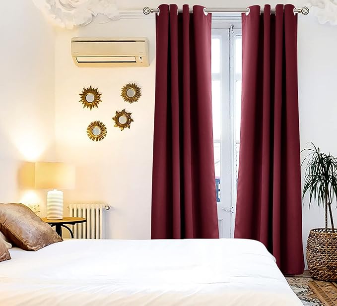 BGment Blackout Curtains for Bedroom - Grommet Thermal Insulated Room Darkening Curtains for Living Room, Set of 2 Panels, Each 46 x 72 Inch, Burgundy Red