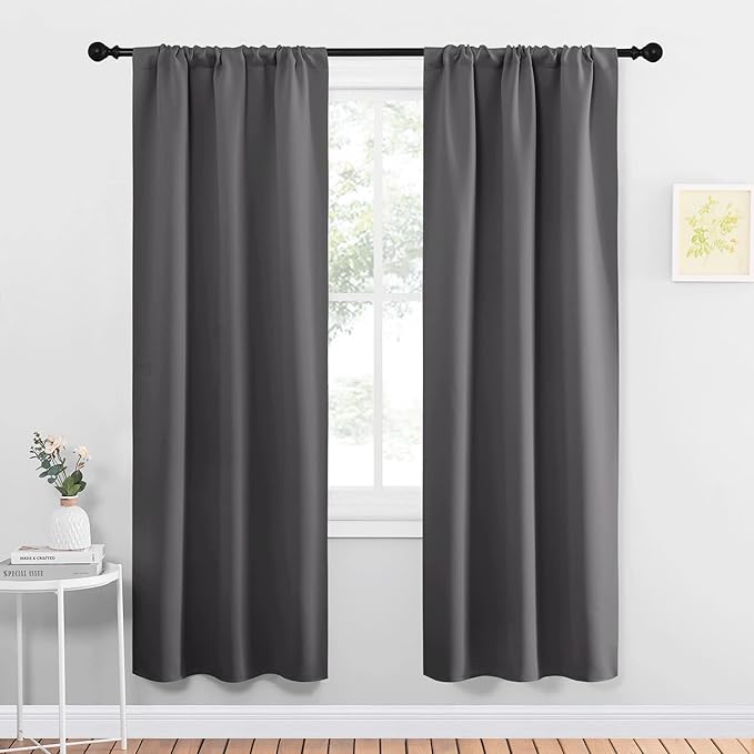 NICETOWN Grey Window Curtains for Bedroom - Home Decoration Thermal Insulated Rod Pocket Blackout Blinds & Drapes for Small Windows (Gray, 2 Panels, W34 x L72 -Inch)