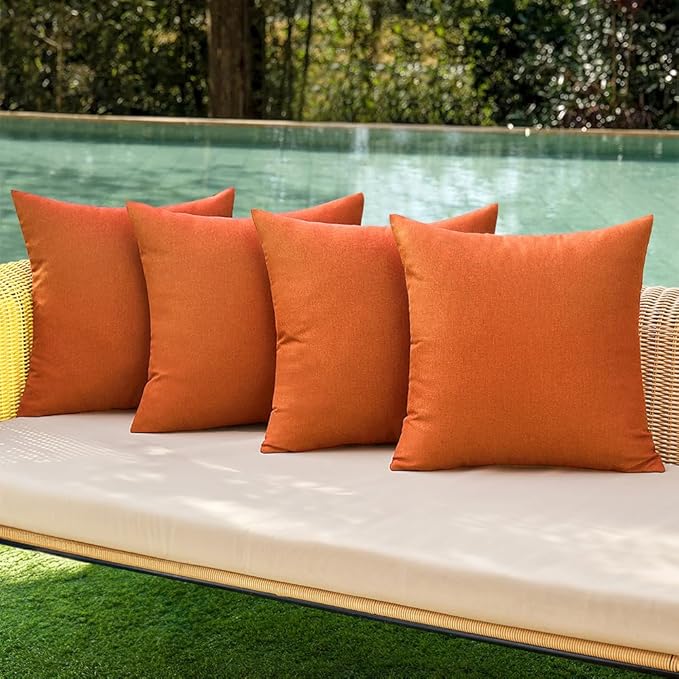 MIULEE Pack of 4 Decorative Outdoor Throw Pillow Covers Linen Waterproof Pillow Covers Farmhouse Cushion Cases for Patio Garden Tent Balcony Couch Sofa 18x18 inch Orange