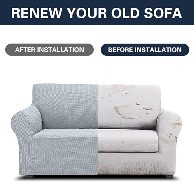 Cupuamon 2026 New Stretch Loveseat Sofa Slipcovers Couch Cover for 2 Cushion Furniture Protector Sofa Covers with Elastic Bottom Jacquard Fabric Small Checks for Pets, Kids - Silver