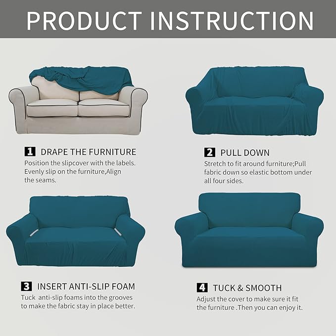Easy-Going Stretch Loveseat Slipcover 1-Piece Sofa Cover Furniture Protector Couch Soft with Elastic Bottom for Kids Polyester Spandex Jacquard Fabric Small Checks (Loveseat, Deep Teal)