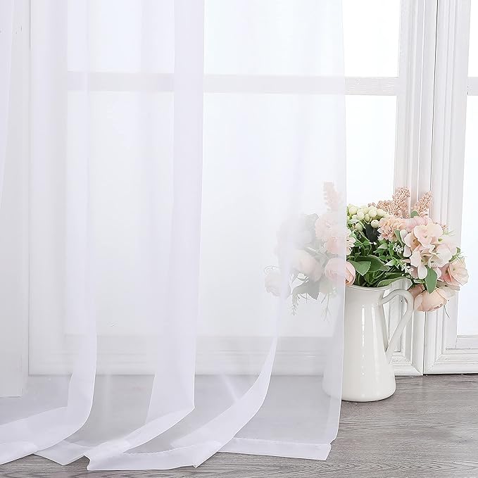 Simplebrand Sheer White Curtains 120 Inches Long, Extra Long Rod Pocket Solid Color Window Sheer Curtain Panels, Elegant Curtains & Drapes for Living Room, Bedroom 2 Panels (White, 2x42x120'')