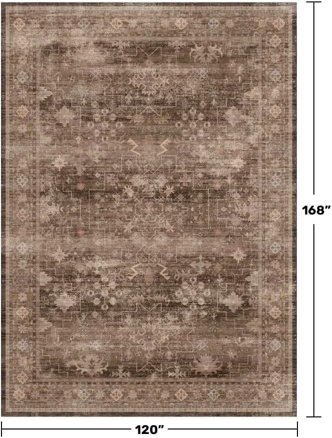 Hazo Haus Brown Rug for Living Room 10x14 - Extra Large Vintage Western Unique Neutral Taupe, Washable Low Pile Non-Slip Soft Thin Area Rug for Dining Under Table, Bedroom Under Bed, Home Office