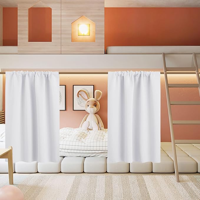 RYB HOME Half Curtain Tiers 36 inch Length, Rod Pocket Summer Heat Blocking Thermal Insulated Short Curtains for Small Window, Width 34 by Length 36, Pure White, 2 Panels