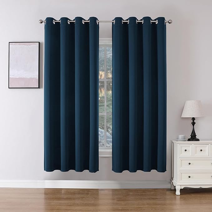 Joydeco Blackout Curtains 72 Inch Length 2 Panels Set, Thermal Insulated Long Curtains& Drapes 2 Burg, Room Darkening Grommet Drapes for Living Room Bedroom Window (Navy Blue, W52 x L72 Inch)