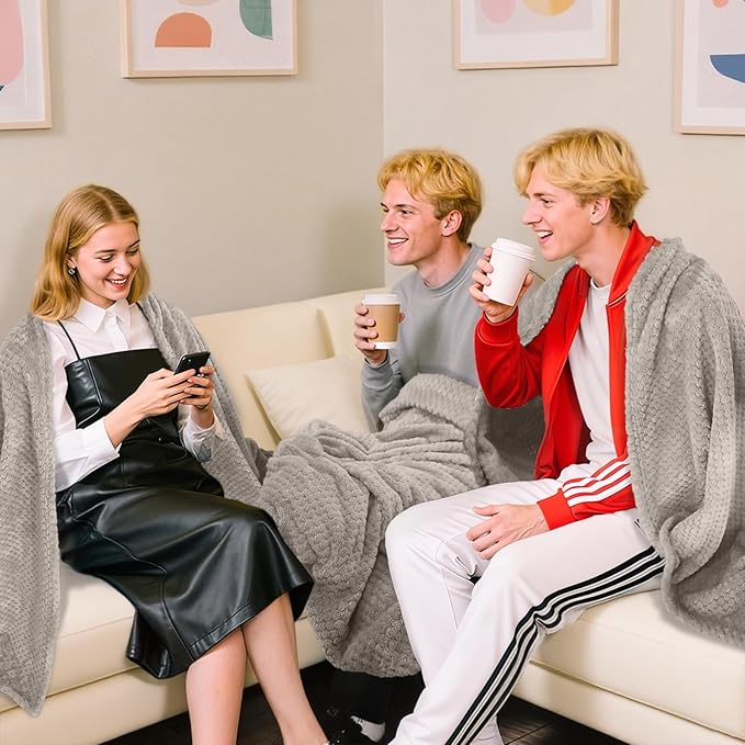 4 Pack Fleece Throw Blankets 50x60 Inches - 270 GSM Ultra Soft Plush Flannel for Bed Couch Sofa, Lightweight Warm 3D Waffle Texture, No Shedding No Pilling All Season Throw (Light Beige)