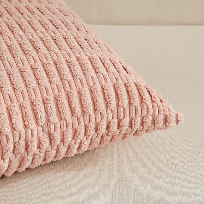 Fancy Homi 4 Packs Boho Pink Decorative Throw Pillow Covers 16x16 Inch for Living Room Couch Bed Sofa, Rustic Modern Farmhouse Home Decor, Soft Plush Corduroy Cute Square Cushion Case 40x40 cm