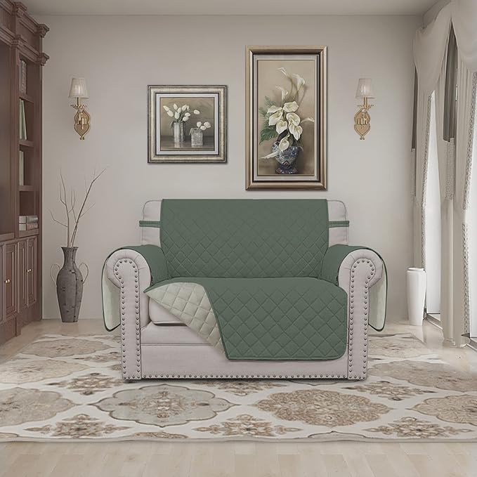 Easy-Going Oversized Chair Sofa Slipcover Reversible Sofa Cover Water Resistant Couch Cover Furniture Protector Cover with Elastic Straps for Pets Dog (Oversized Chair, Greyish Green/Beige)