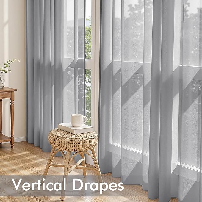MIULEE Dark Grey Sheer Curtains 84 Inches Long, 4 Panels Set, Rod Pocket Light Filtering Window Drapes for Bedroom and Living Room, Elegant Airy Fabric, 54 x 84 Inches