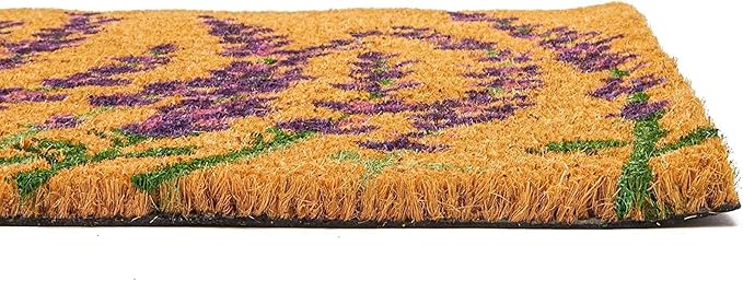 Juvale Lavender Floral Door Mat - 17 x 30 in, Purple Coir - Welcome Mat for Front Door & Entryway - Coir Doormat for Patio & Porch