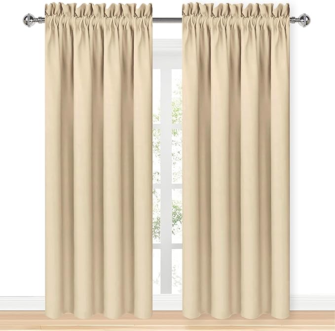 DWCN Blackout Curtains Room Darkening Thermal Insulated Bedroom Curtains Window Curtain Panels, 42 x 84 inches Long, Set of 2 Beige Rod Pocket Drapes