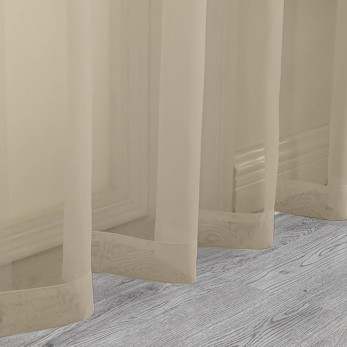 Chyhomenyc Taupe Sheer Curtains 24 Inch Length, Short Window Curtains for Bathroom Living Room Basement, Light Filtering Small Cafe Curtains, 42W x 24L Inches, 2 Panels