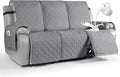 VANSOFY Waterproof Recliner Couch Covers, Sofa Covers 1-Piece Washable Reclining Sofa Cover Non-Slip Furniture Protector with Elastic Straps Pocket for Dogs, Pets(Light Gray,3 Seater)