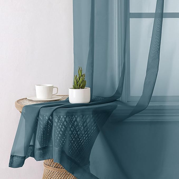 Aiyufeng Dusty Blue Sheer Curtains 72 Inch Length 2 Panels Set, Light Filtering Airy Rod Pocket Dusty Blue Window Curtain Treatment Drapes for Kitchen Bedroom Living, Each 42Wx72L Inches