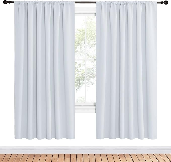 NICETOWN Bedroom Window Curtain Panels - Window Treatment Thermal Insulated Rod Pocket Room Darkening Curtains/Drapes for Patio Door (Greyish White, 2 Panels, 62 in x 72 in (W x L))