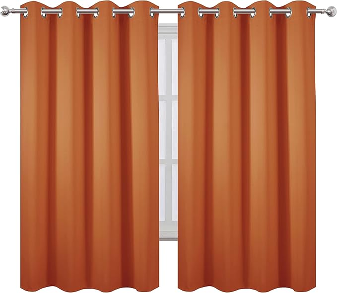LEMOMO Orange Blackout Curtains 52 x 63 Inch Length/Set of 2 Curtain Panels/Thermal Insulated Room Darkening Blackout Curtains for Bedroom