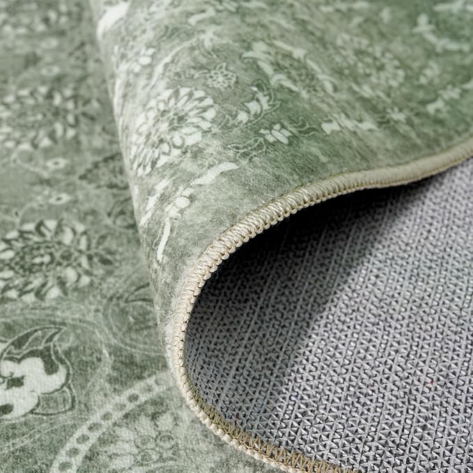 2'6"x12' Washable Hallway Runner Rug - Non Slip Kitchen Runner Rugs with Rubber Backing Vintage Low-Pile Carpet Runners for Entryway Dining Room Laundry Room Home Decor (Muted Sage Green)