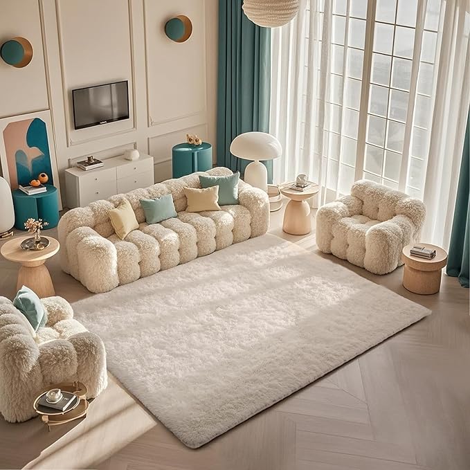 Ophanie 5x7 Area Rugs for Living Room Ivory, Fluffy Shag Large Fuzzy Plush Soft Rug, Shaggy Floor Big Carpets for Bedroom Nursery, Kids Home Decor Aesthetic