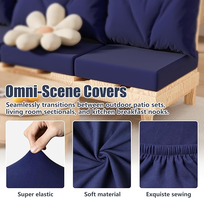 8Pcs Stretch Patio Cushion Covers, Outdoor Couch & Sofa Replacement Slipcovers for Patio Furniture Cushion Covers, Washable Reusable Furniture Protector