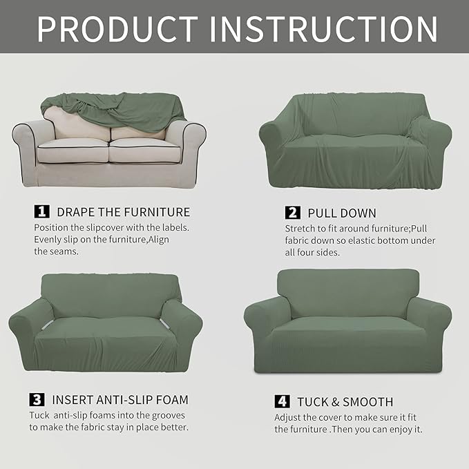 Easy-Going Stretch Chair Sofa Slipcover 1-Piece Couch Sofa Cover Furniture Protector Soft with Elastic Bottom for Kids, Pet. Spandex Jacquard Fabric Small Checks (Chair, Greyish Green)