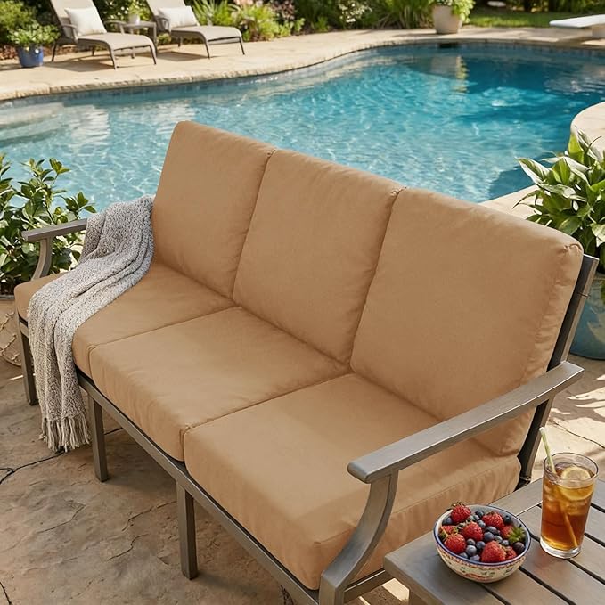 hyha Milk Silk Couch Cushion Covers, Soft Magic Sofa Covers Washable for 2 Cushion Couch, Stretch Sectional Outdoor Cushion Covers for Patio Furniture with Elastic Bottom(Medium, Camel)