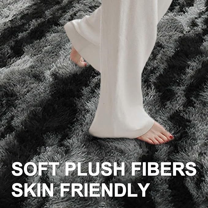 Area Rugs for Living Room, 5x7 Feet Soft Fluffy Shagg Plush Rug High Pile Large Non-Slip Floor Carpet for Bedroom Nursery Dorm Decor Aesthetic Black