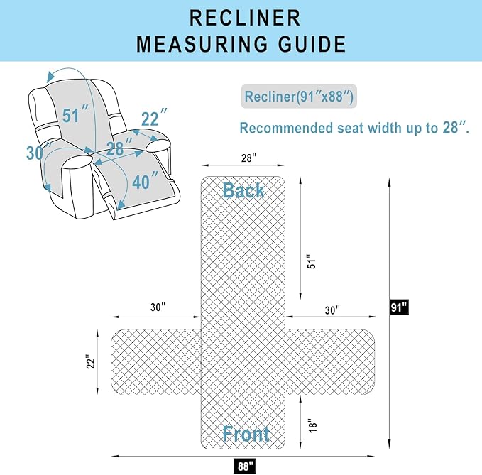 Recliner Chair Covers Reversible Sofa Cover Couch Cover for Pets Lazy Boy Furniture Protector(28''Recliner,Black/Grey)