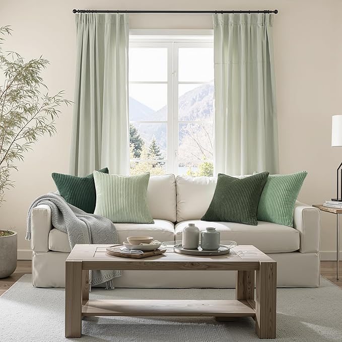 Topfinel Light Green Decorative Throw Pillow Covers Green Series,Winter Fluffy Corduroy Striped Euro Pillows Shams for Couch Bed Bedroom,Western Modern Hunter Green Pillowcase 26x26 Inch Set of 4