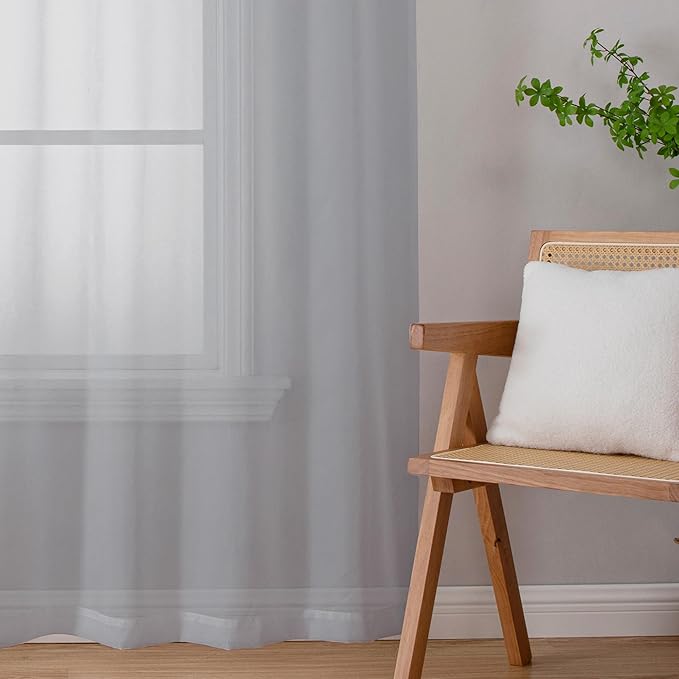 Chyhomenyc Light Grey Sheer Curtains 108 Inches Long - Light Filtering Voile Extra Long Panel Drapes for Floor to Ceiling Window, Elegant Soft Living Room Curtains, Each 42Wx108L Inch, 9FT, 2 Panels