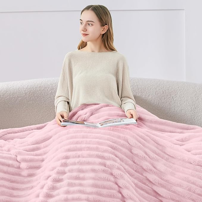 BEDELITE Twin Blanket for Couch & Bed, 300GSM Soft & Warm Fleece Blanket, Decorative and Giftable Striped Cherry Blossom Blankets for Women, Men, 60"x80"