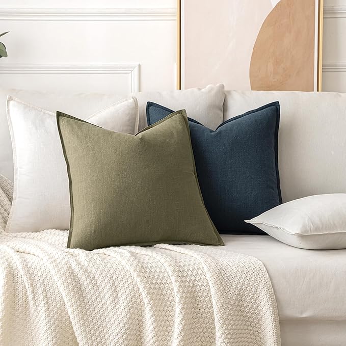 MIULEE Decorative Linen Pillow Covers 20x20 Inch Navy Blue Boho Farmhouse Neutral Couch Throw Pillows for Bed Pack of 2 Accent Coastal Modern Pillowcase Summer Sofa Livingroom Home Decor