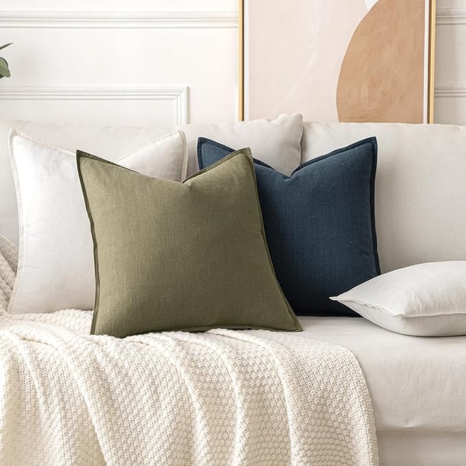 MIULEE Decorative Linen Pillow Covers 18x18 Inch Light Olive Green Boho Farmhouse Neutral Couch Throw Pillows for Bed Pack of 2 Accent Modern Pillowcase Summer Sofa Livingroom Home Decor