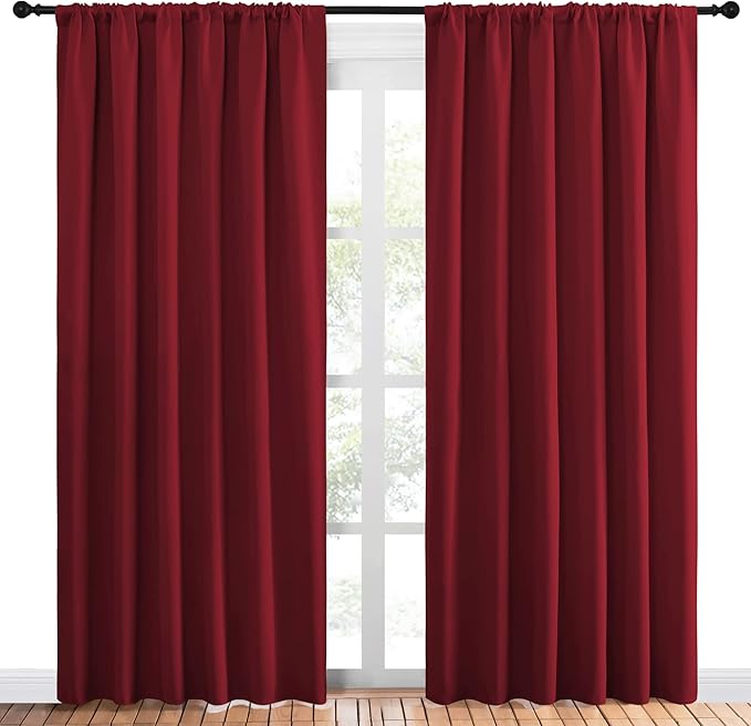NICETOWN Christmas Burgundy Blackout Curtains and Drapes - Thermal Insulated Solid Rod Pocket Blackout Draperies/Panels for Guest Room (1 Pair, 70 by 84-Inch)