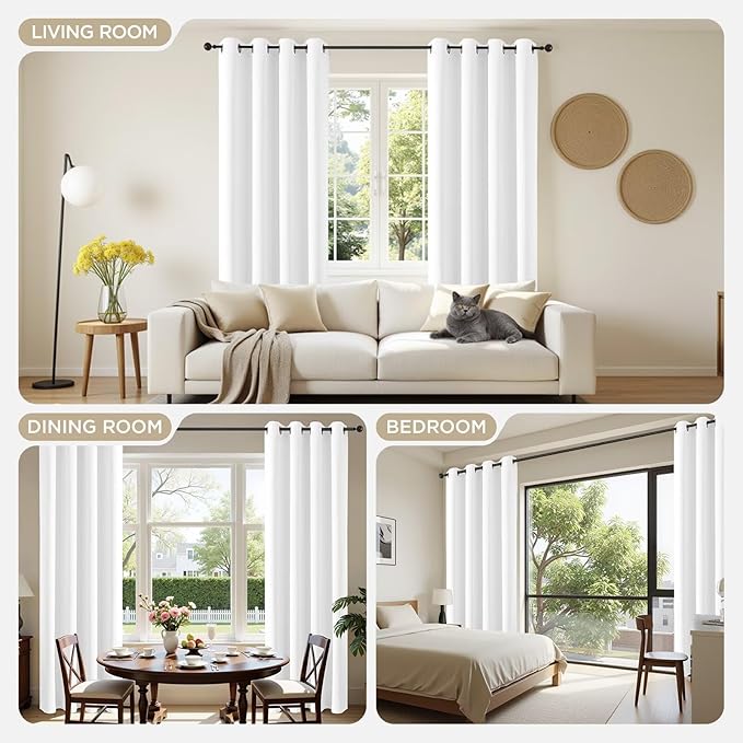 Joydeco Curtains 84 Inches Long 2 Panels Set, Thermal Insulated Long Curtains& Drapes 2 Burg, Room Darkening Drapes for Bedroom Living Room Window (Pure White, W52 x L84 Inch)